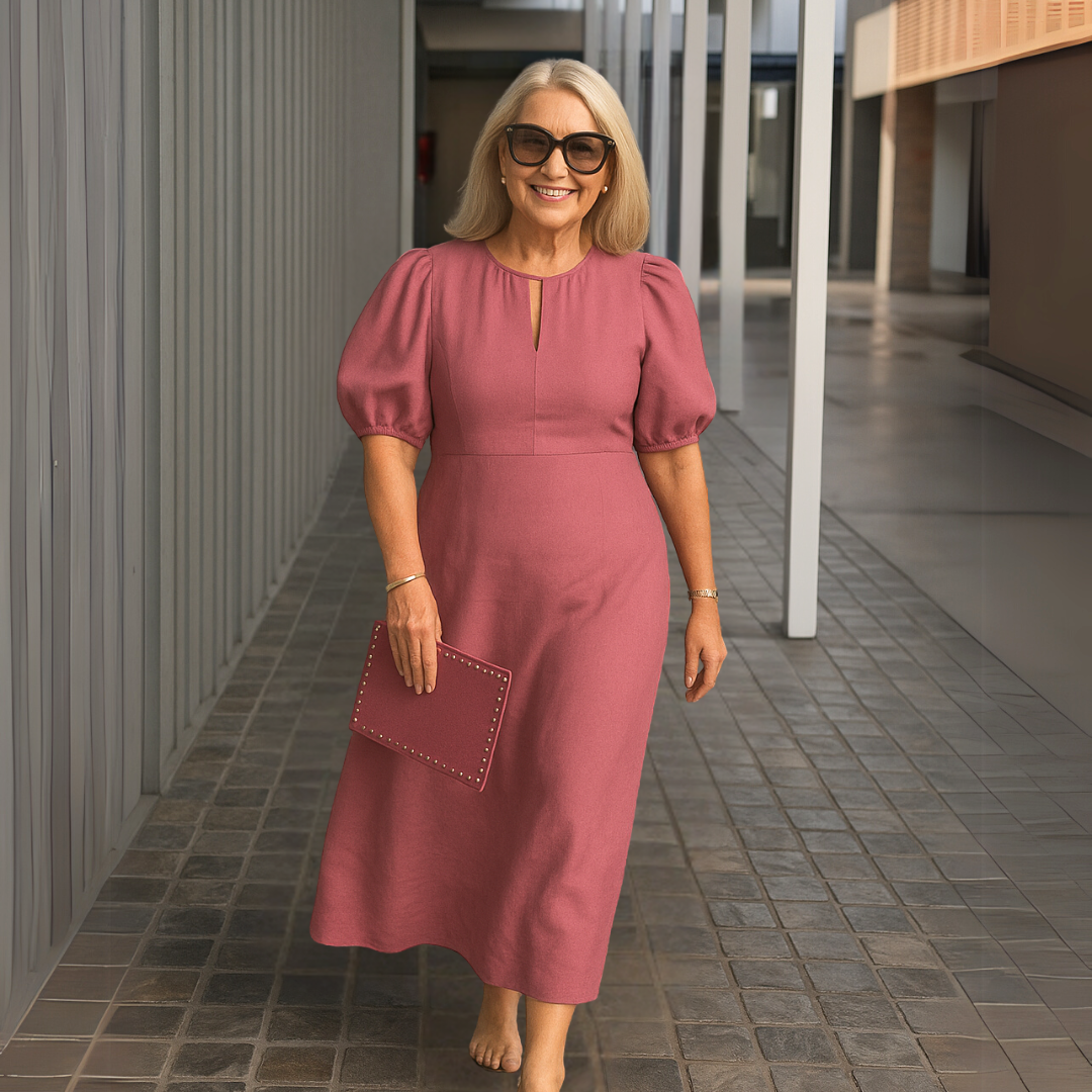 Pamela™ | Elegant plain dress with V-neck