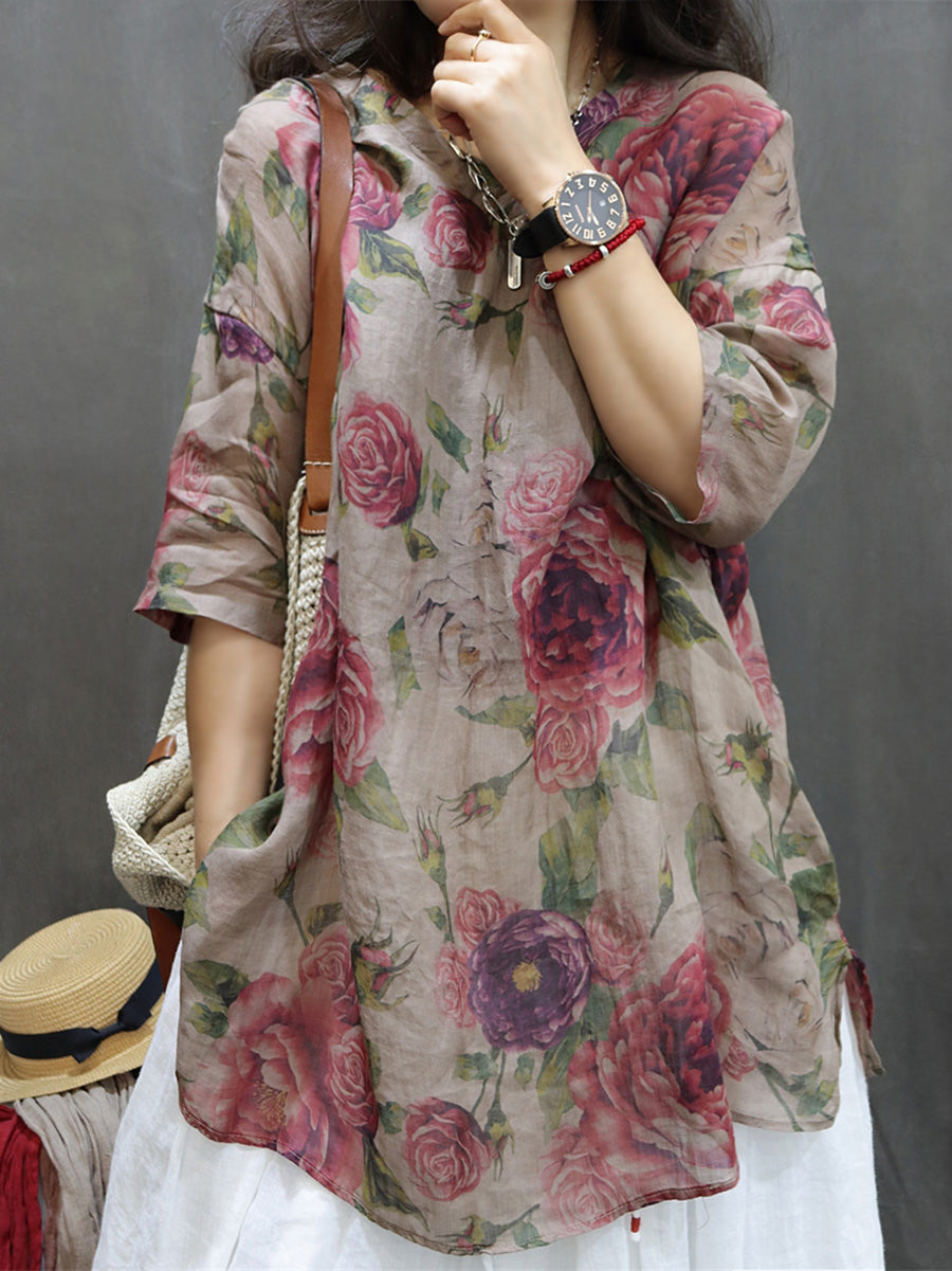Mabel | Women Vintage Floral Blouse | Lightweight & Natural