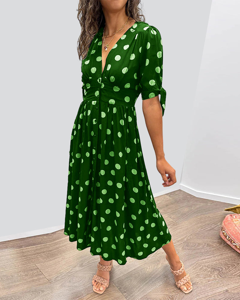 Ruby™ - V-Neck Polka Dot Dress