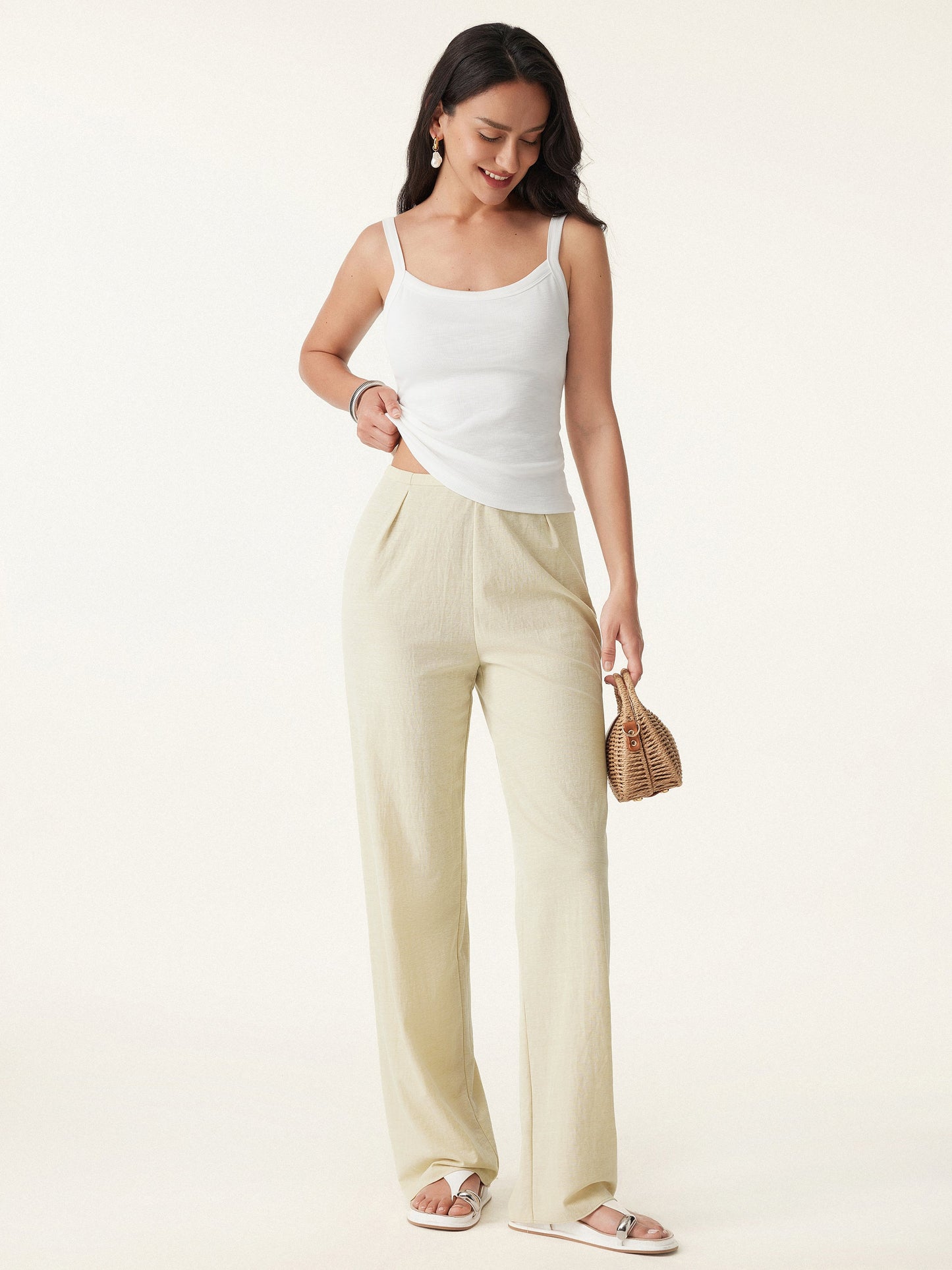 Lisa™ | Cotton-linen Mid Rise Straight Leg Pant