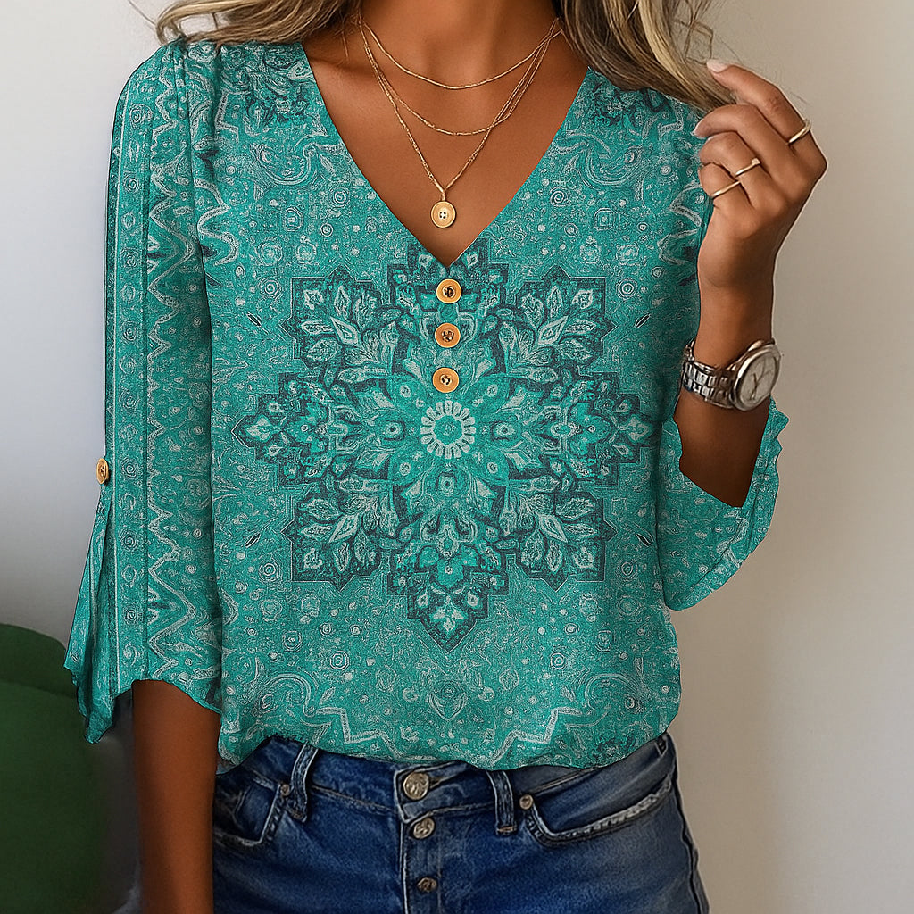 Evie | Women 3/4 Sleeve V-Neck Top | Vibrant Fit