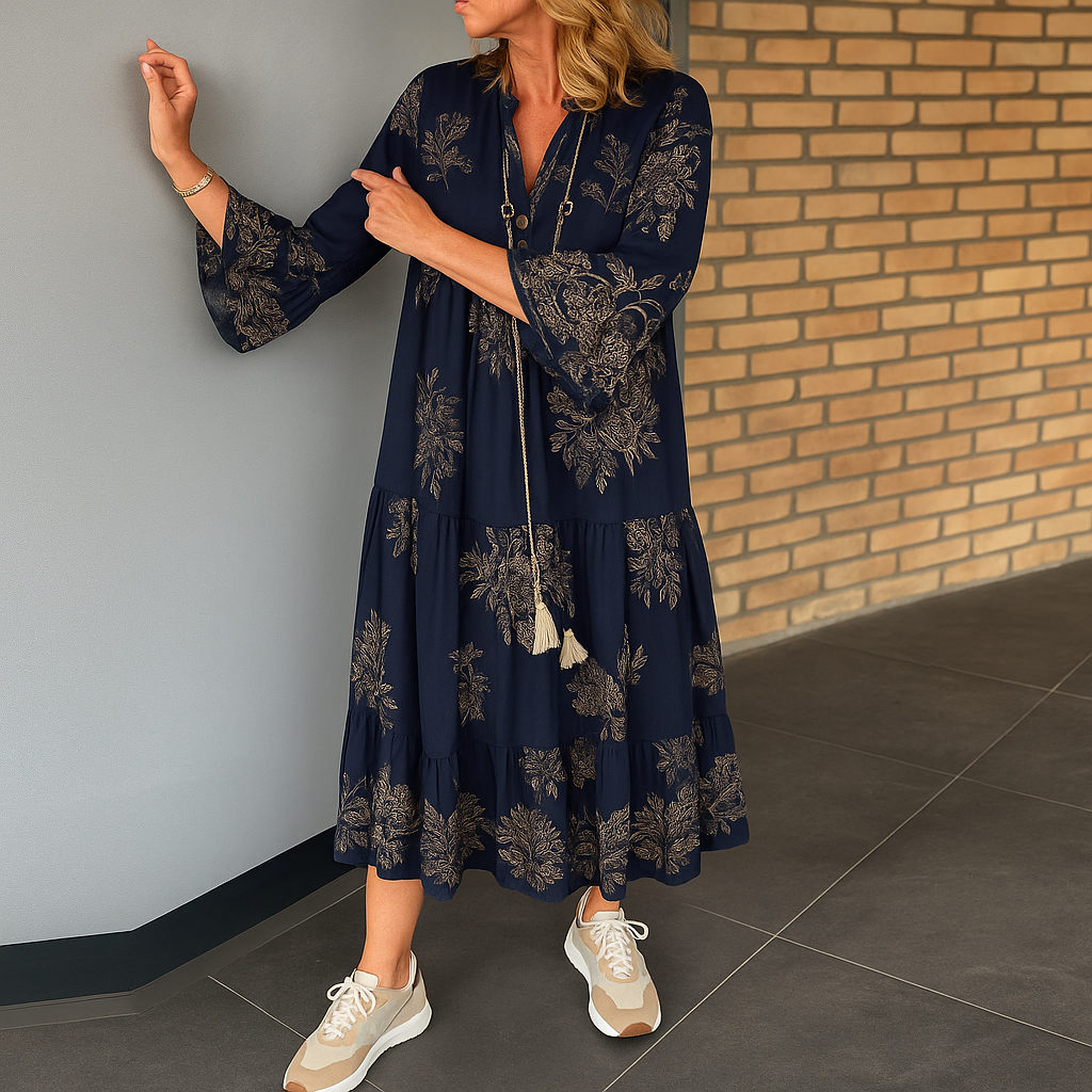 Hypatia | Women Vintage Floral Dress | Flattering V-Neck
