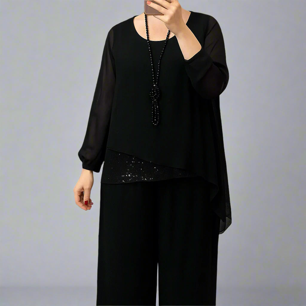 Tahlia | Women Sparkling Blouse & Wide-Leg Pants Set | Elegant Glam