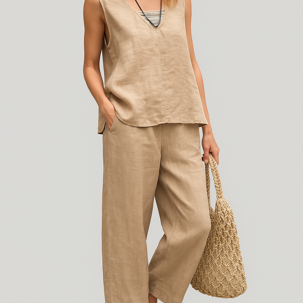 Livia | Women Sleeveless Linen Set | Travel-Ready