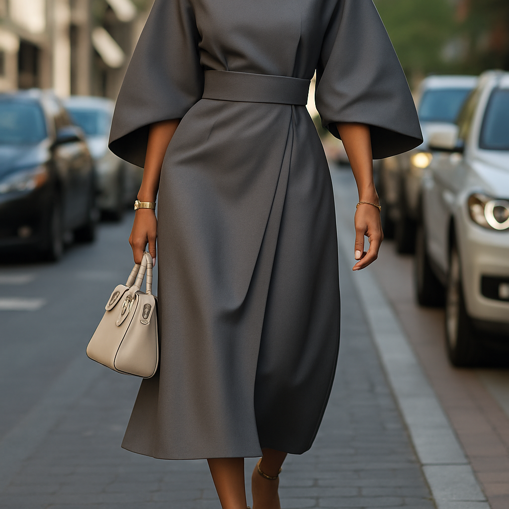 Eliana | Women Elegant Lantern Sleeve Dress | Waist-Belted