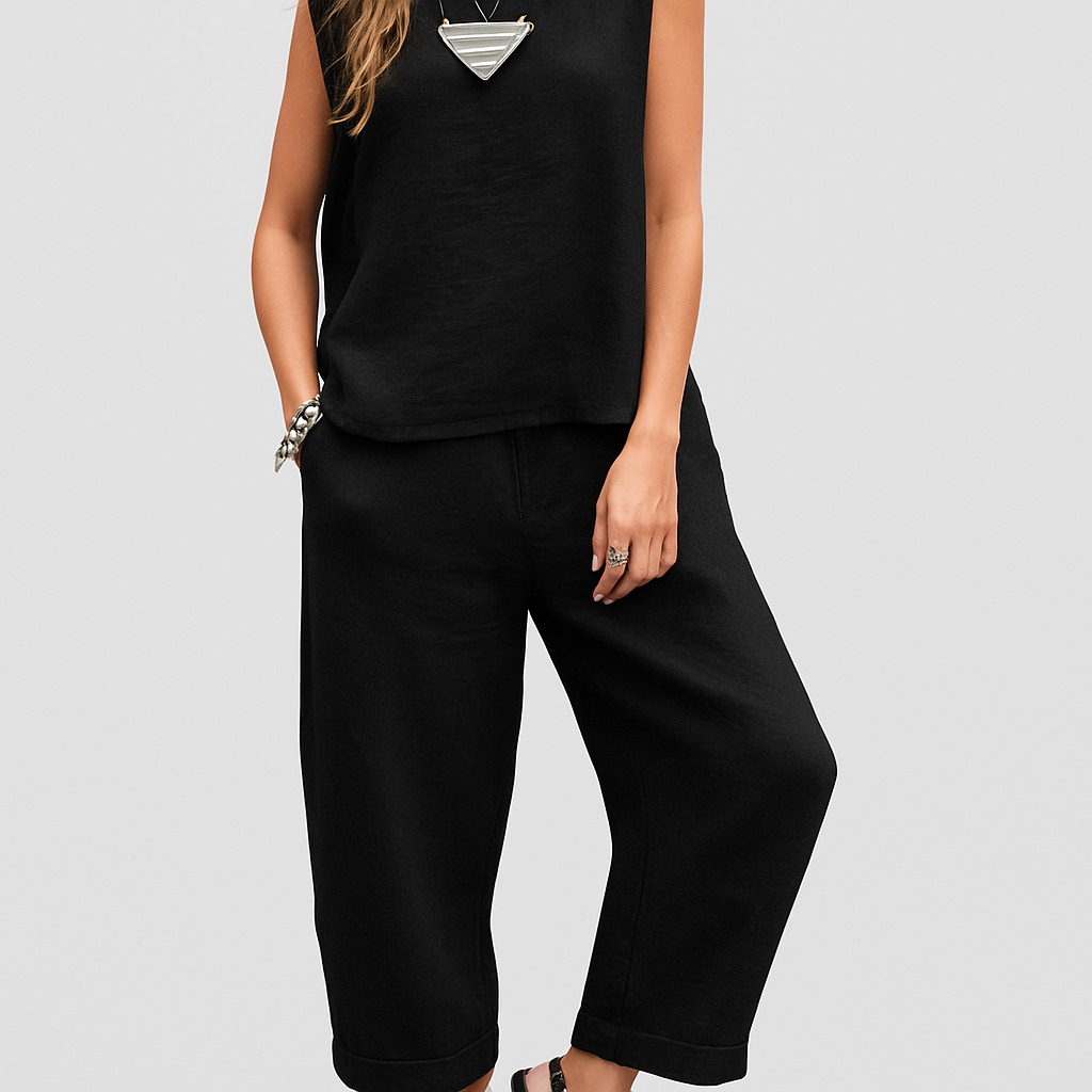 Livia | Women Sleeveless Linen Set | Travel-Ready