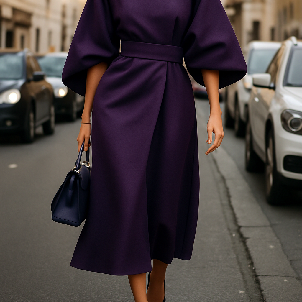 Eliana | Women Elegant Lantern Sleeve Dress | Waist-Belted