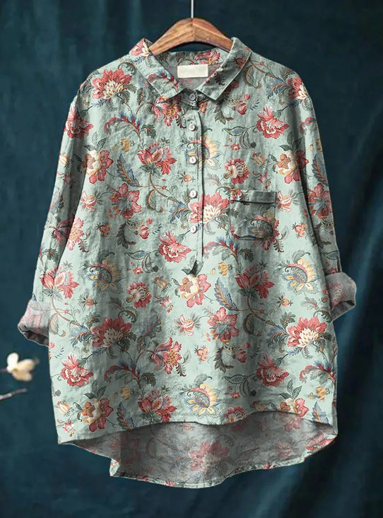 Sienna | Women Relaxed Linen Blouse | Floral Print