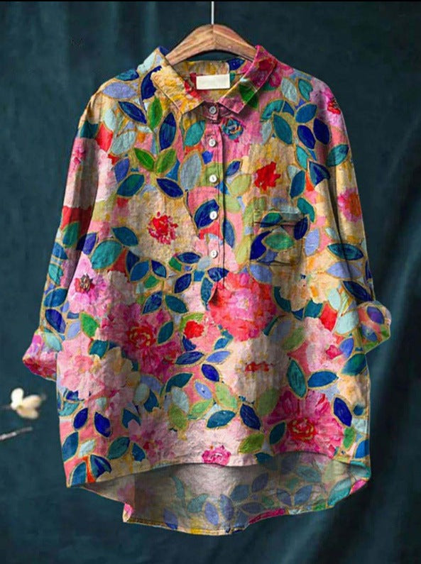 Sienna | Women Relaxed Linen Blouse | Floral Print