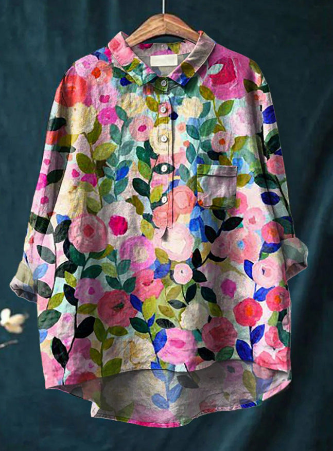 Sienna | Women Relaxed Linen Blouse | Floral Print