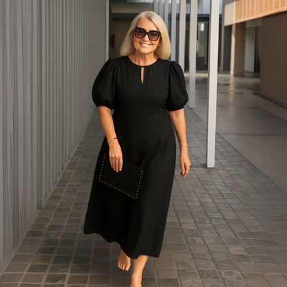 Pamela™ | Elegant plain dress with V-neck