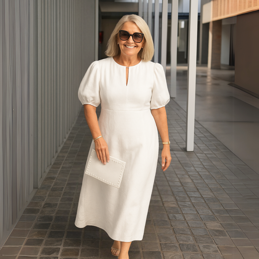 Pamela™ | Elegant plain dress with V-neck