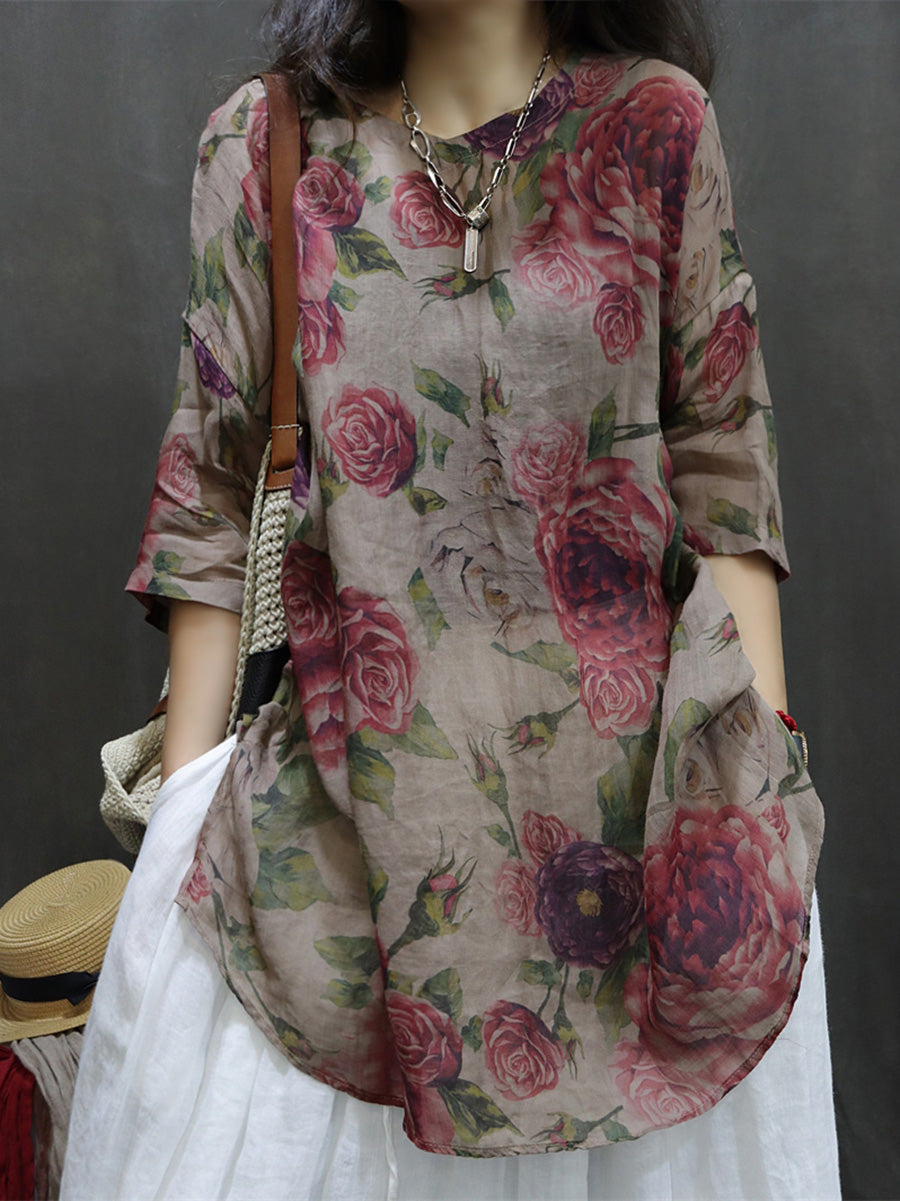 Mabel | Women Vintage Floral Blouse | Lightweight & Natural
