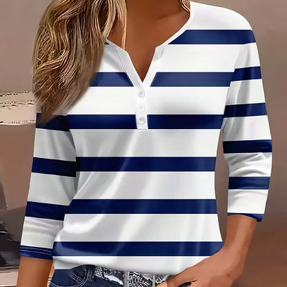 Imogen | Women’s Striped 3/4-Sleeve Tee | Breathable-Chic