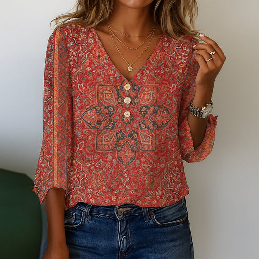 Evie | Women 3/4 Sleeve V-Neck Top | Vibrant Fit