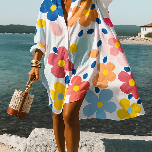 Skyla | Women Colorblock Shirt Dress | Vacation-Ready Elegance
