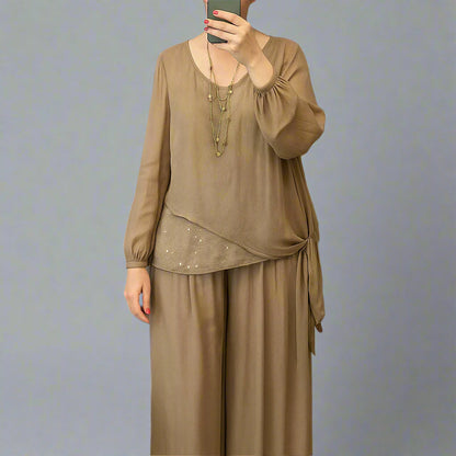 Tahlia | Women Sparkling Blouse & Wide-Leg Pants Set | Elegant Glam