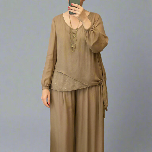 Tahlia | Women Sparkling Blouse & Wide-Leg Pants Set | Elegant Glam