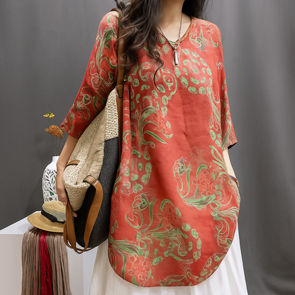 Mabel | Women Vintage Floral Blouse | Lightweight & Natural