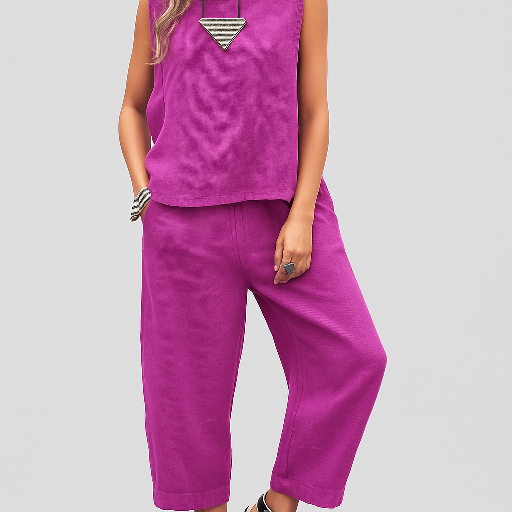 Livia | Women Sleeveless Linen Set | Travel-Ready