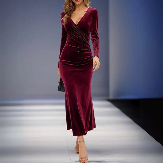 Jade | Women Velvet V-Neck Dress | Elegant Fit