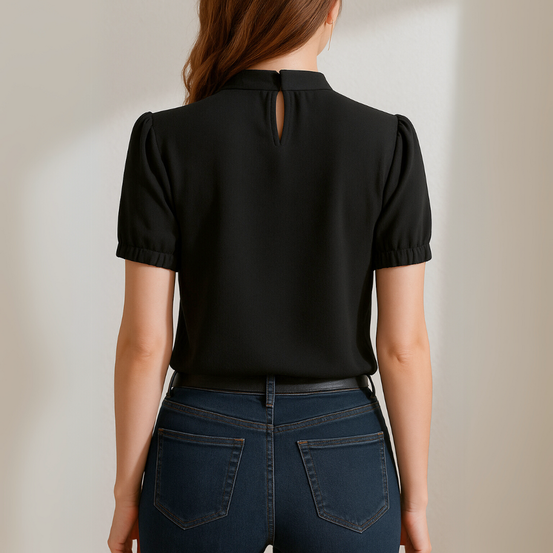 Diana™ - Black Pleated Blouse with Split Sleeves