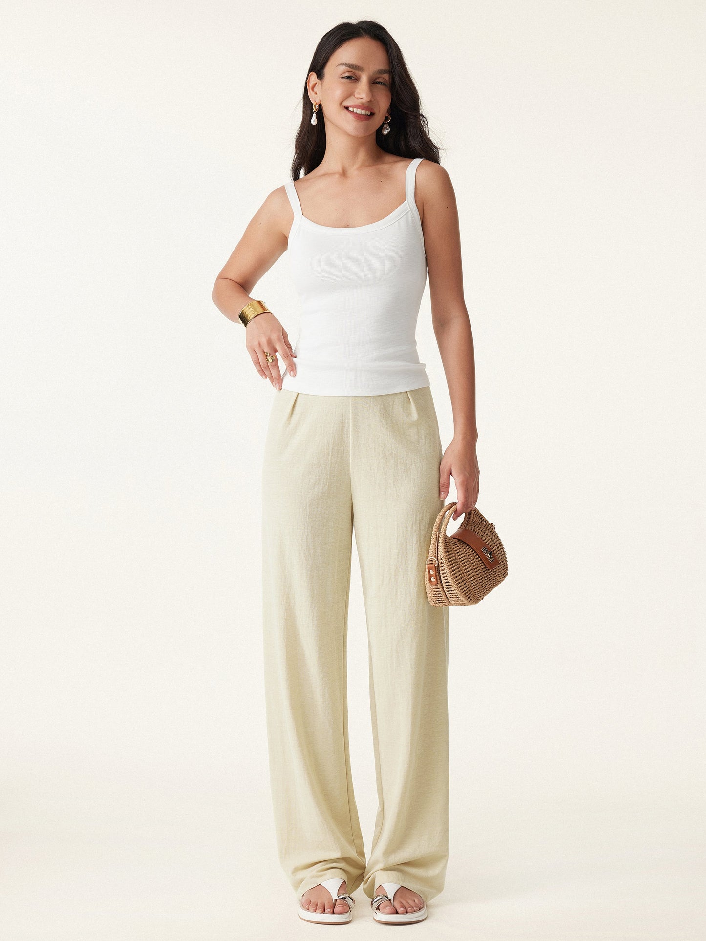 Lisa™ | Cotton-linen Mid Rise Straight Leg Pant