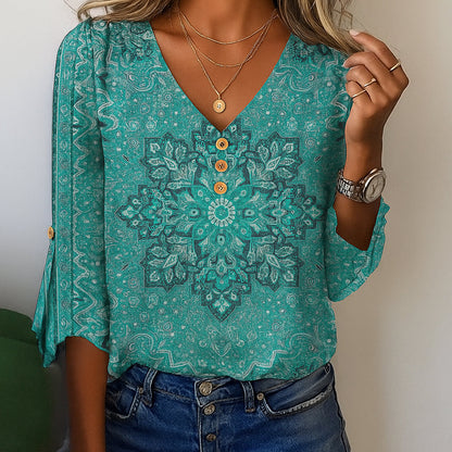 Evie | Women 3/4 Sleeve V-Neck Top | Vibrant Fit