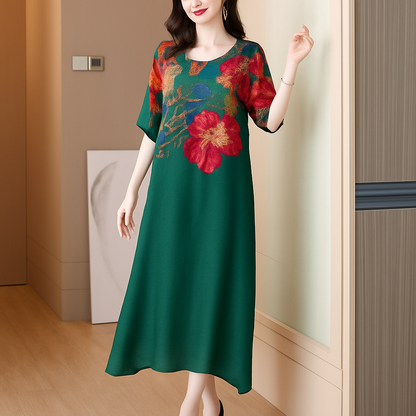 Alba | Women Floral Midi Dress | Asymmetrical & Lightweight