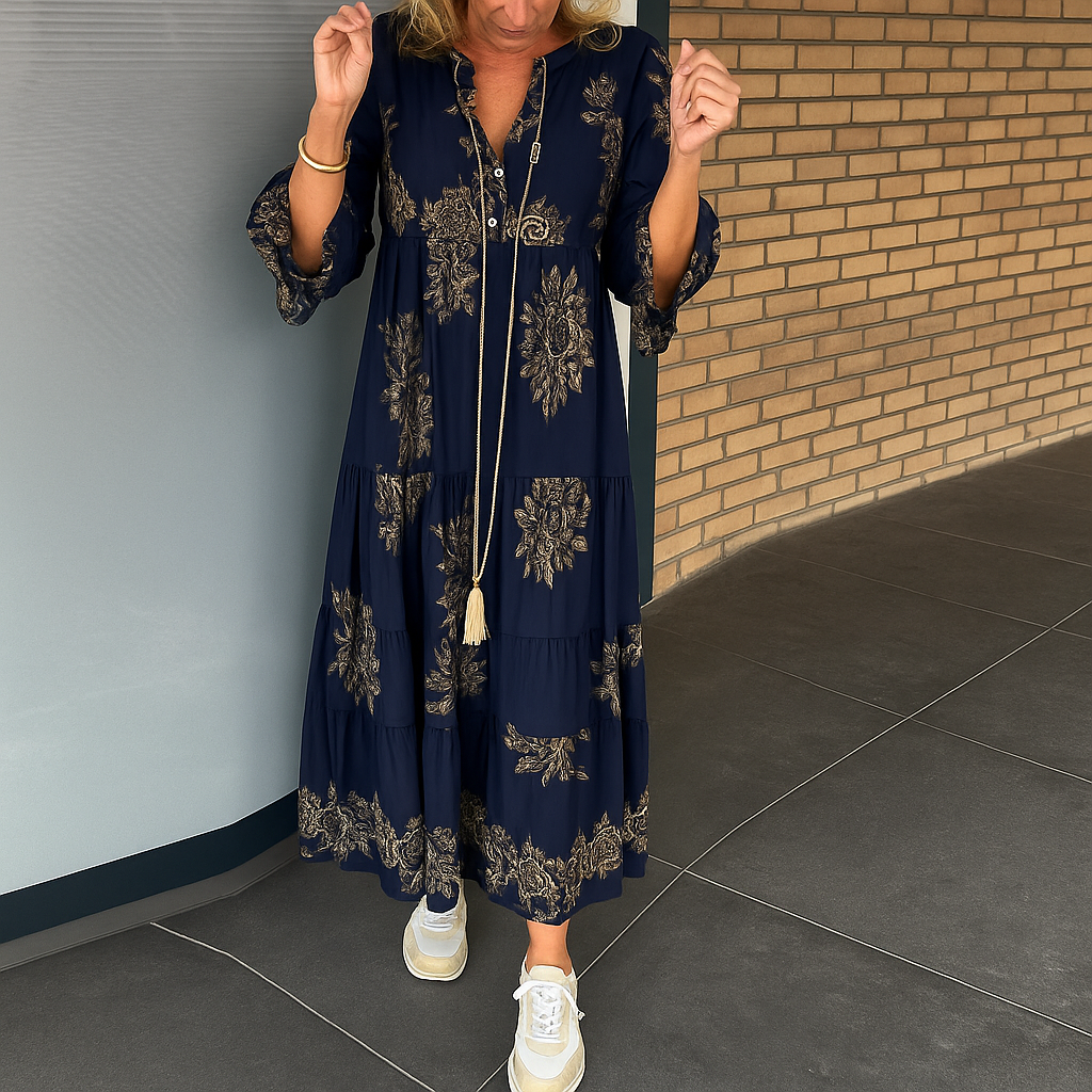 Hypatia | Women Vintage Floral Dress | Flattering V-Neck
