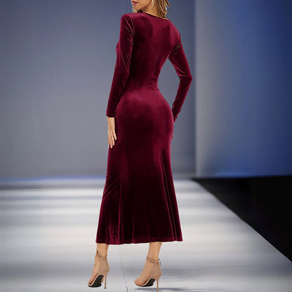 Jade | Women Velvet V-Neck Dress | Elegant Fit