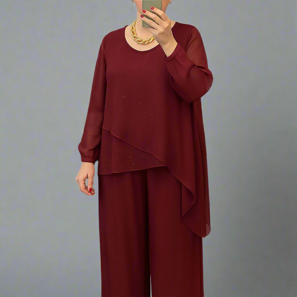 Tahlia | Women Sparkling Blouse & Wide-Leg Pants Set | Elegant Glam