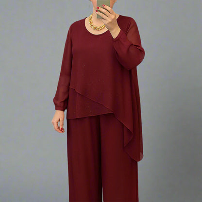 Tahlia | Women Sparkling Blouse & Wide-Leg Pants Set | Elegant Glam