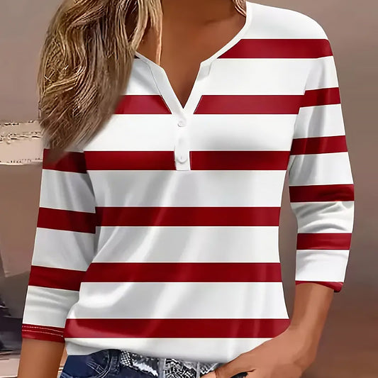Imogen | Women’s Striped 3/4-Sleeve Tee | Breathable-Chic