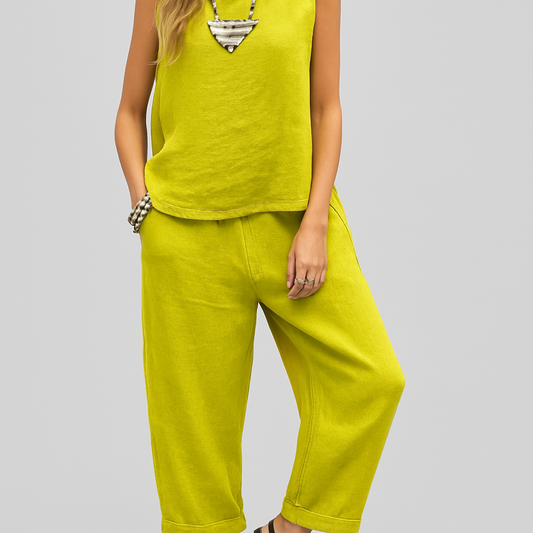 Livia | Women Sleeveless Linen Set | Travel-Ready