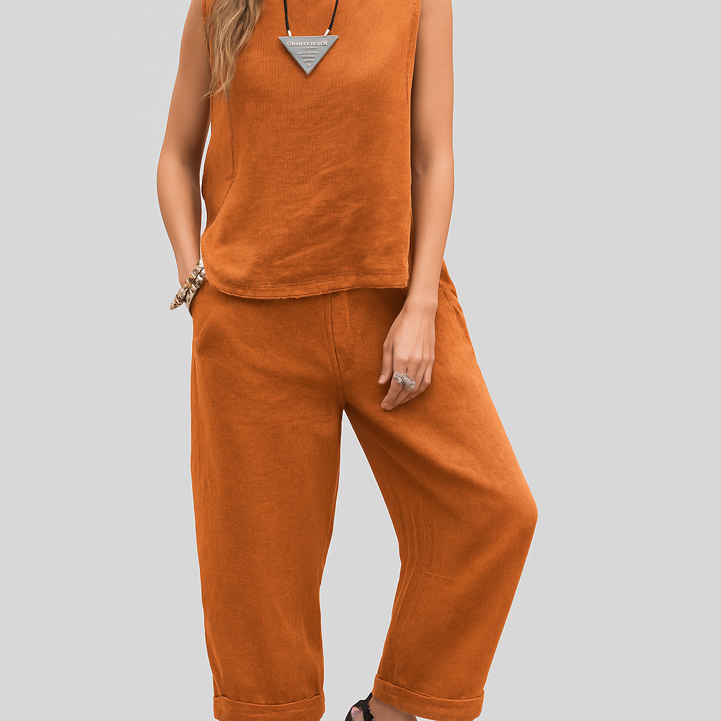 Livia | Women Sleeveless Linen Set | Travel-Ready