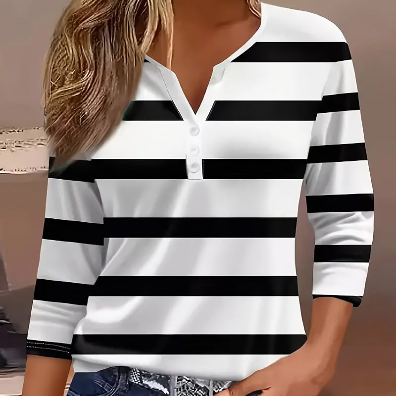Imogen | Women’s Striped 3/4-Sleeve Tee | Breathable-Chic