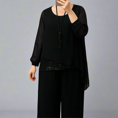 Tahlia | Women Sparkling Blouse & Wide-Leg Pants Set | Elegant Glam