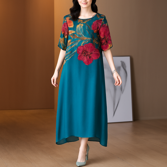 Alba | Women Floral Midi Dress | Asymmetrical & Lightweight