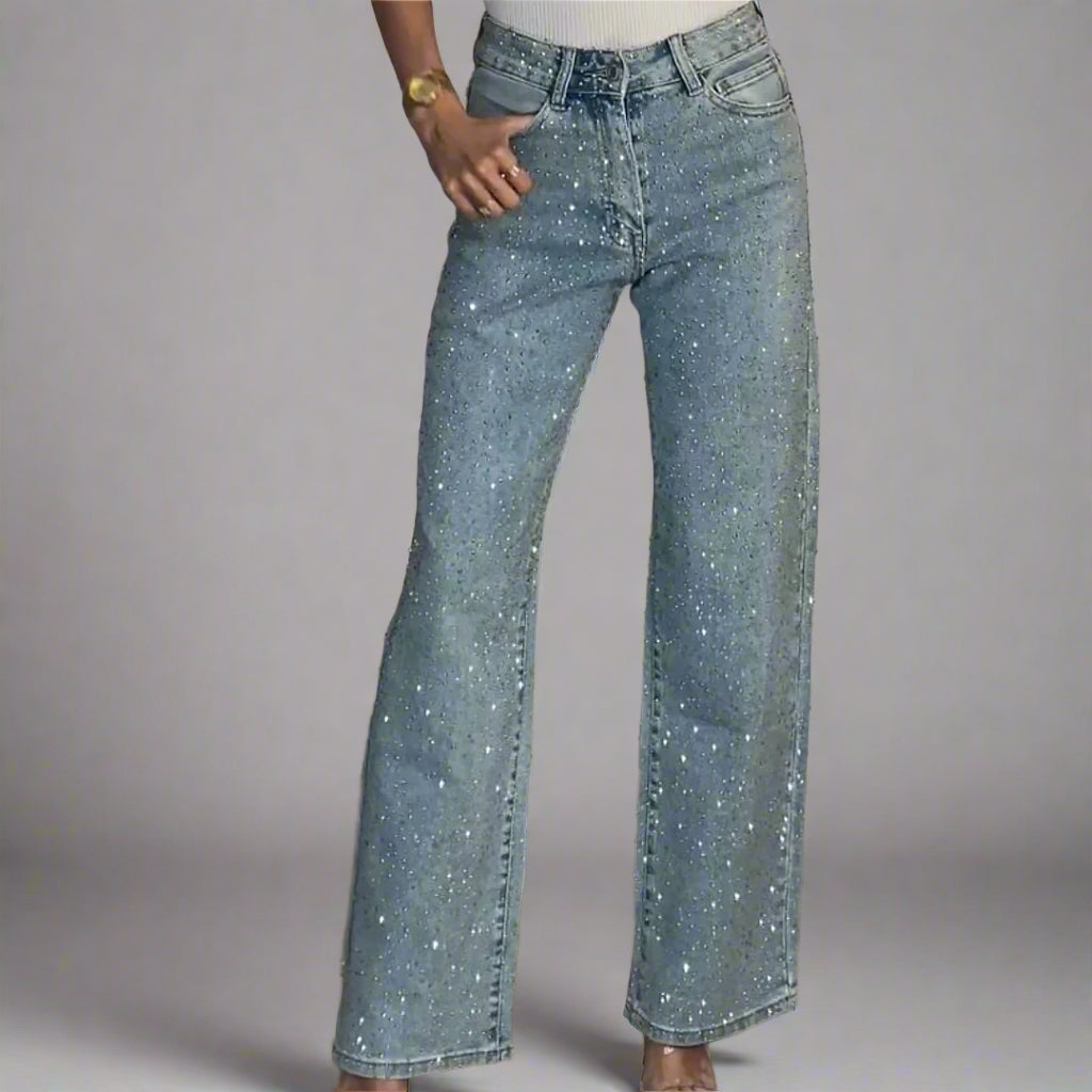Alyra | Women Sparkling Denim Jeans | High-Waisted Glam