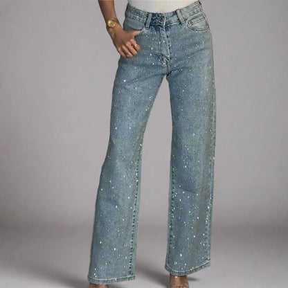 Alyra | Women Sparkling Denim Jeans | High-Waisted Glam