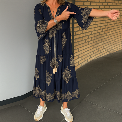 Hypatia | Women Vintage Floral Dress | Flattering V-Neck