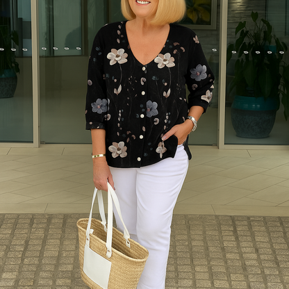 Indie | Women Floral Button-Down Blouse | Lightweight Fit