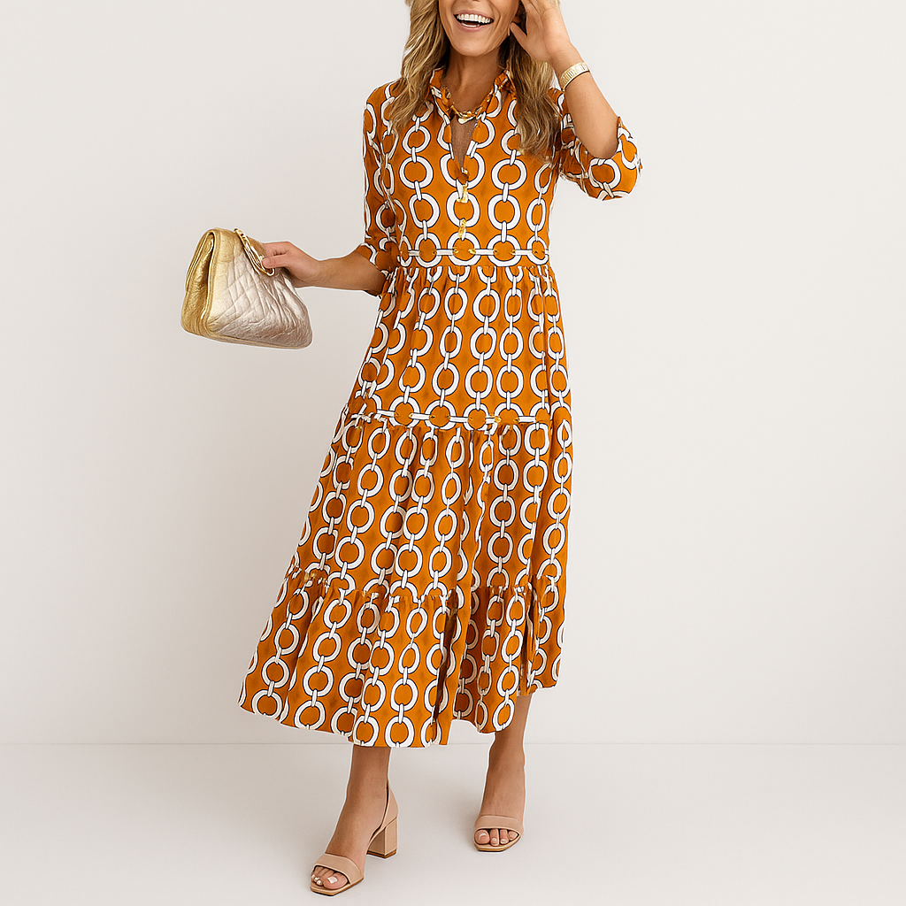 Juliette | Women Chain Print Midi Dress | Versatile Style