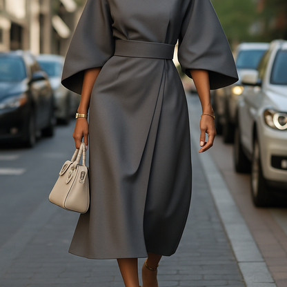 Eliana | Women Elegant Lantern Sleeve Dress | Waist-Belted
