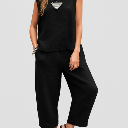 Livia | Women Sleeveless Linen Set | Travel-Ready