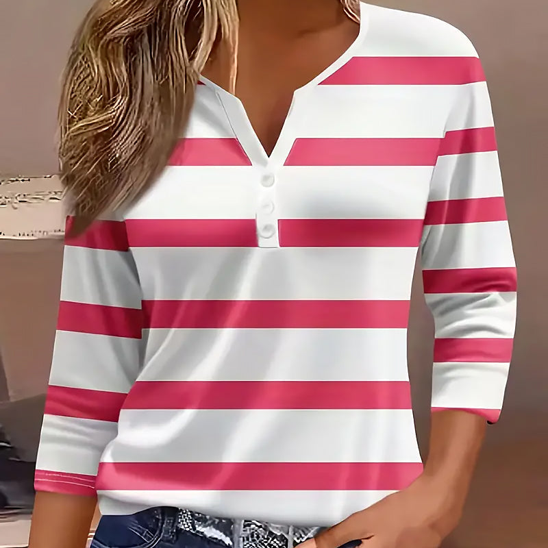 Imogen | Women’s Striped 3/4-Sleeve Tee | Breathable-Chic