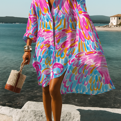 Skyla | Women Colorblock Shirt Dress | Vacation-Ready Elegance