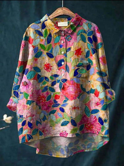 Sienna | Women Relaxed Linen Blouse | Floral Print