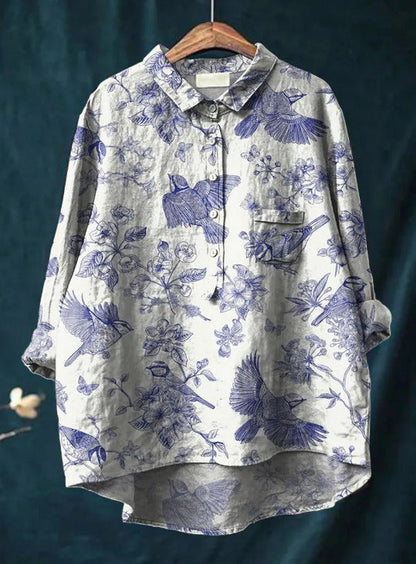 Sienna | Women Relaxed Linen Blouse | Floral Print